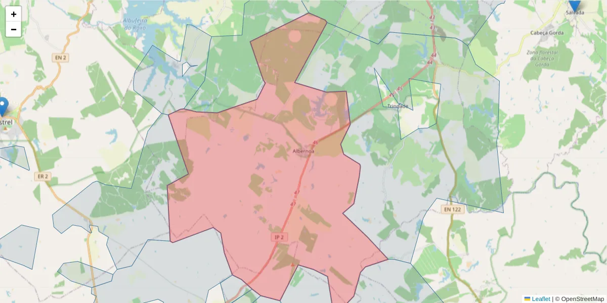 Mapa detalhado do código postal 7800-601 com limites, códigos postais vizinhos e agências dos correios