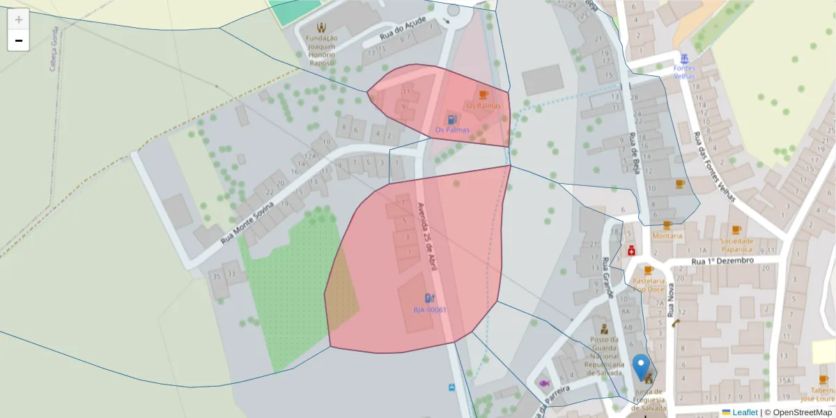 Mapa detalhado do código postal 7800-671 com limites, códigos postais vizinhos e agências dos correios