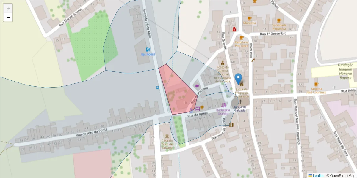 Mapa detalhado do código postal 7800-675 com limites, códigos postais vizinhos e agências dos correios