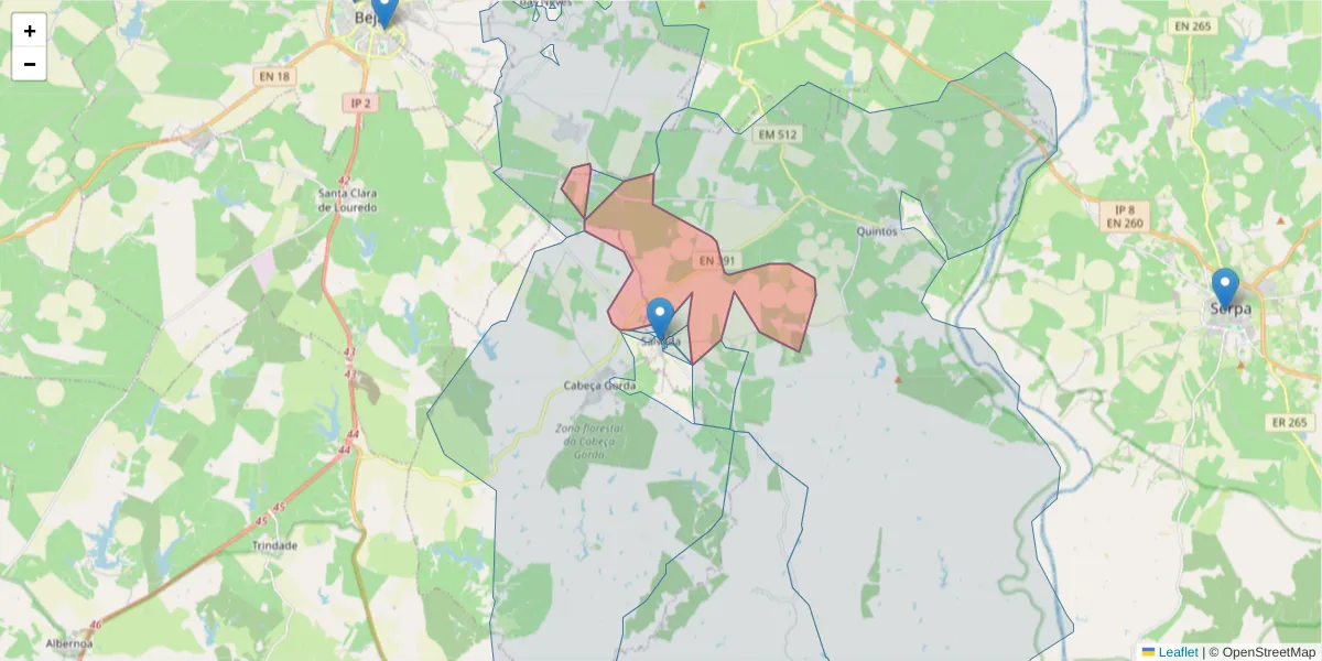 Mapa detalhado do código postal 7800-683 com limites, códigos postais vizinhos e agências dos correios
