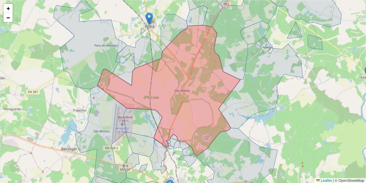 Mapa detalhado do código postal 7800-751 com limites, códigos postais vizinhos e agências dos correios