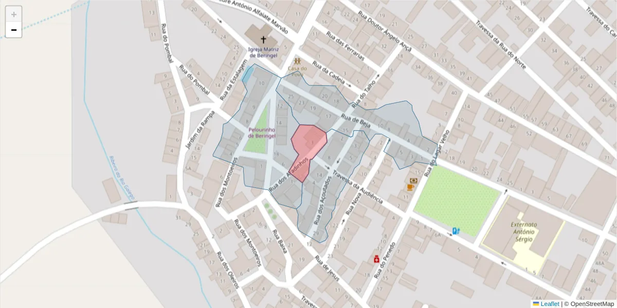 Mapa detalhado do código postal 7800-805 com limites, códigos postais vizinhos e agências dos correios