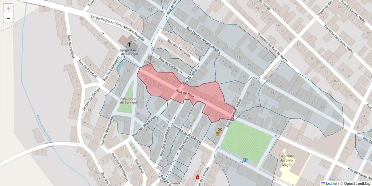 Mapa detalhado do código postal 7800-808 com limites, códigos postais vizinhos e agências dos correios