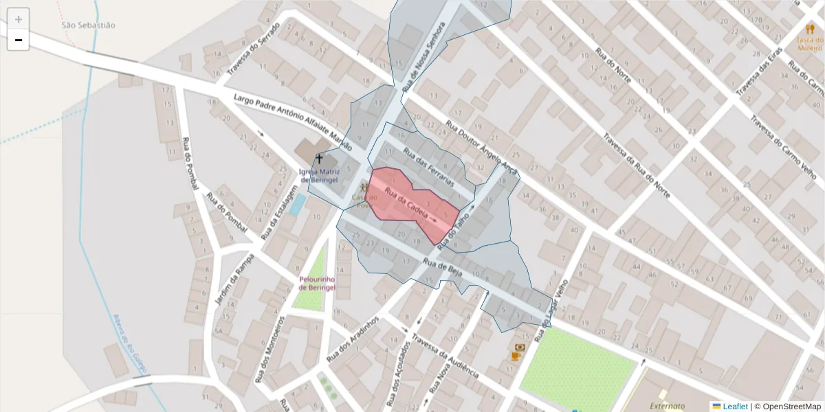 Mapa detalhado do código postal 7800-810 com limites, códigos postais vizinhos e agências dos correios