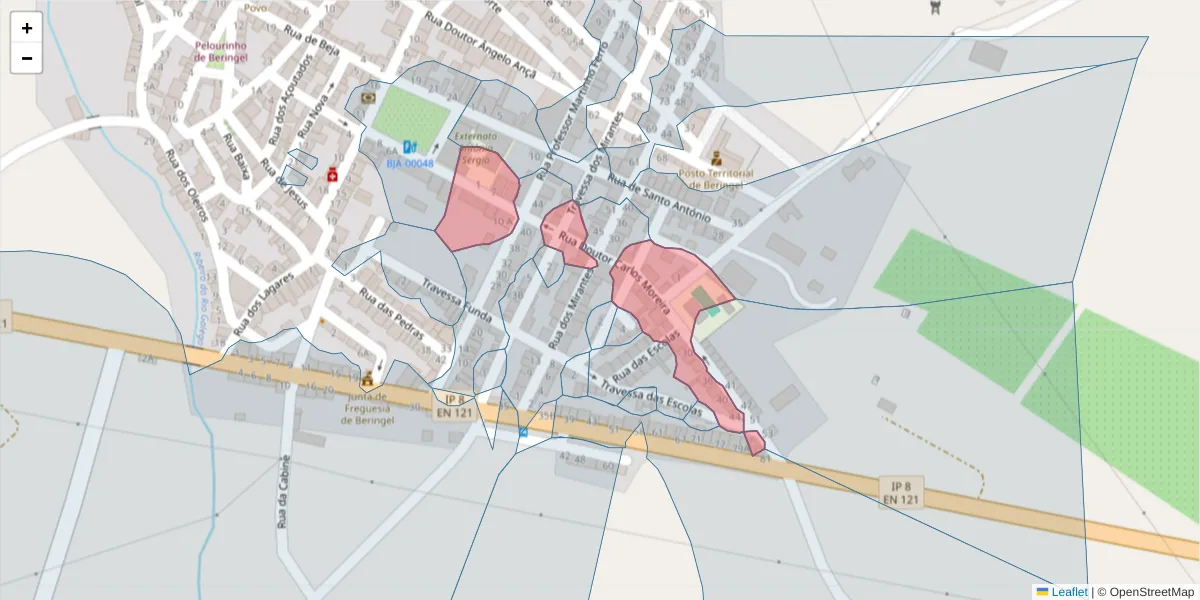 Mapa detalhado do código postal 7800-812 com limites, códigos postais vizinhos e agências dos correios