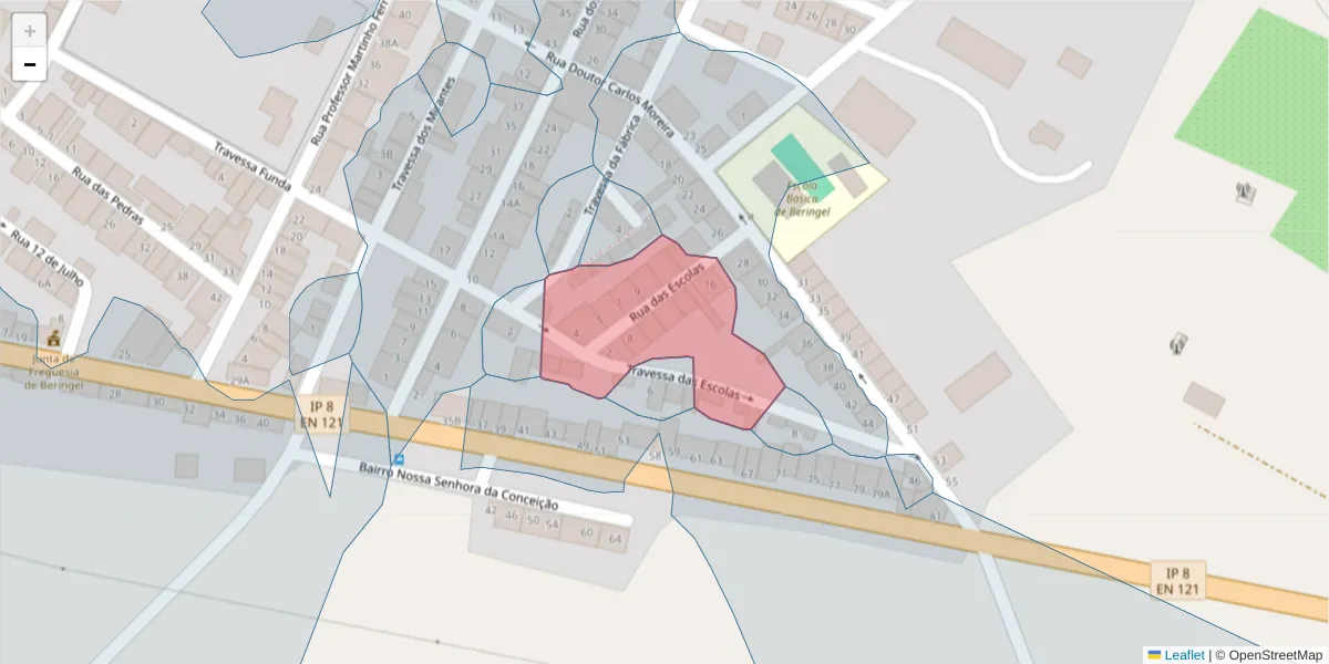 Mapa detalhado do código postal 7800-819 com limites, códigos postais vizinhos e agências dos correios