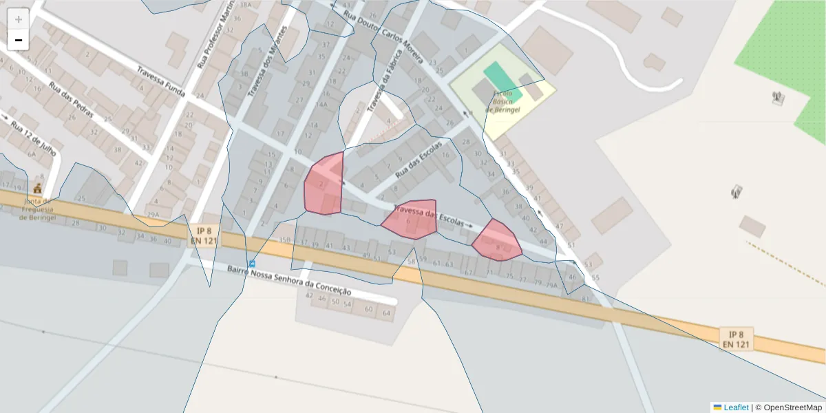 Mapa detalhado do código postal 7800-820 com limites, códigos postais vizinhos e agências dos correios