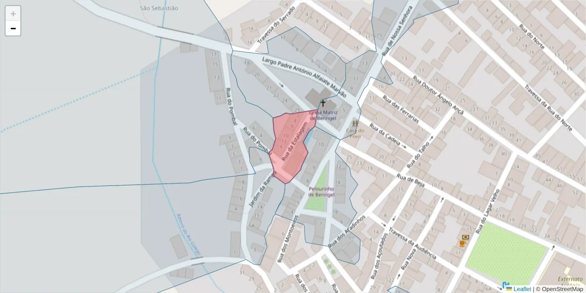 Mapa detalhado do código postal 7800-821 com limites, códigos postais vizinhos e agências dos correios