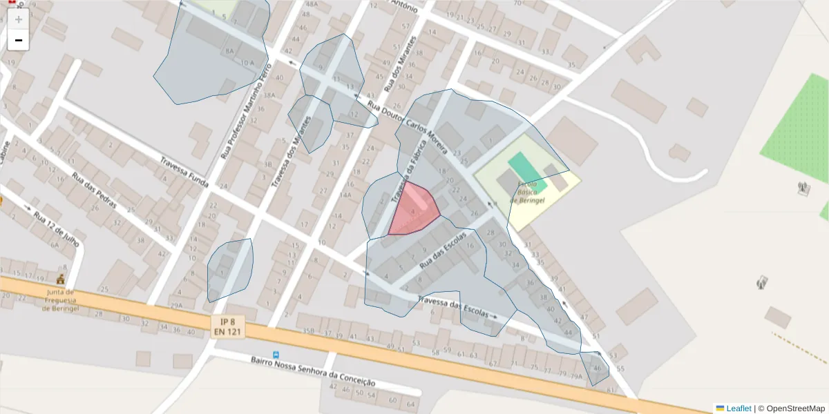 Mapa detalhado do código postal 7800-822 com limites, códigos postais vizinhos e agências dos correios