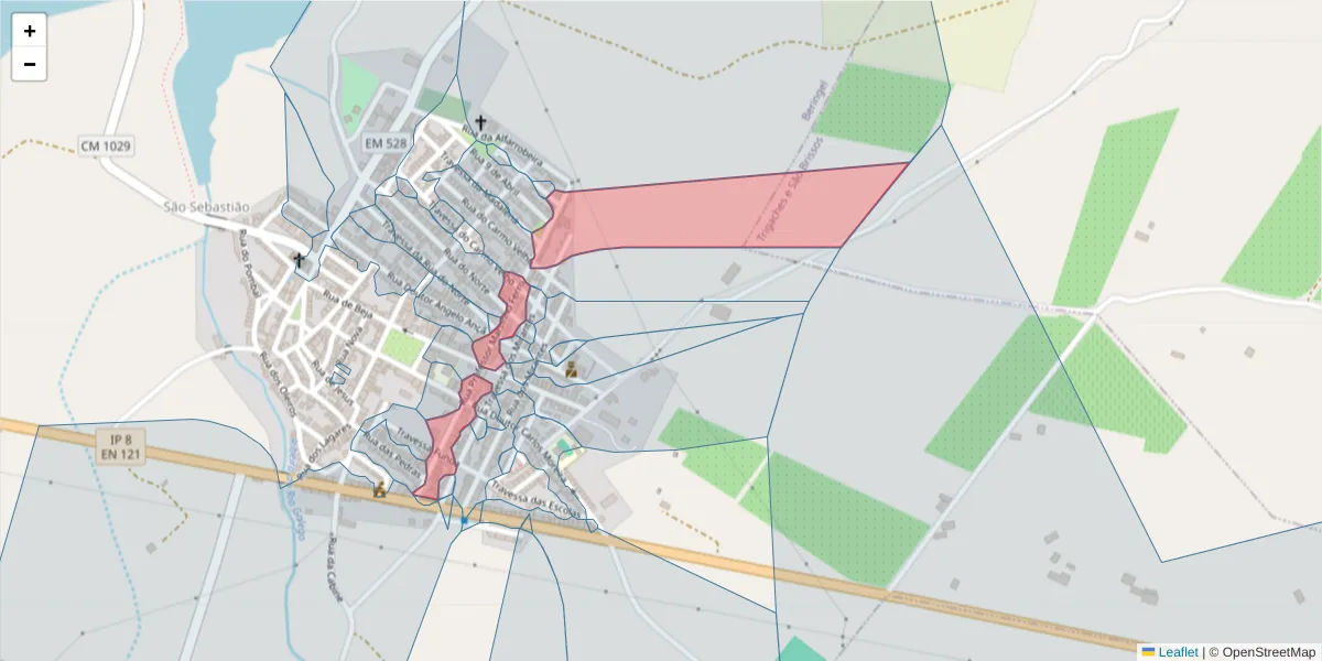 Mapa detalhado do código postal 7800-831 com limites, códigos postais vizinhos e agências dos correios