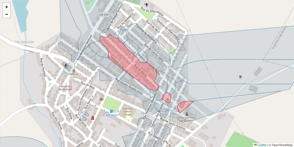 Mapa detalhado do código postal 7800-836 com limites, códigos postais vizinhos e agências dos correios