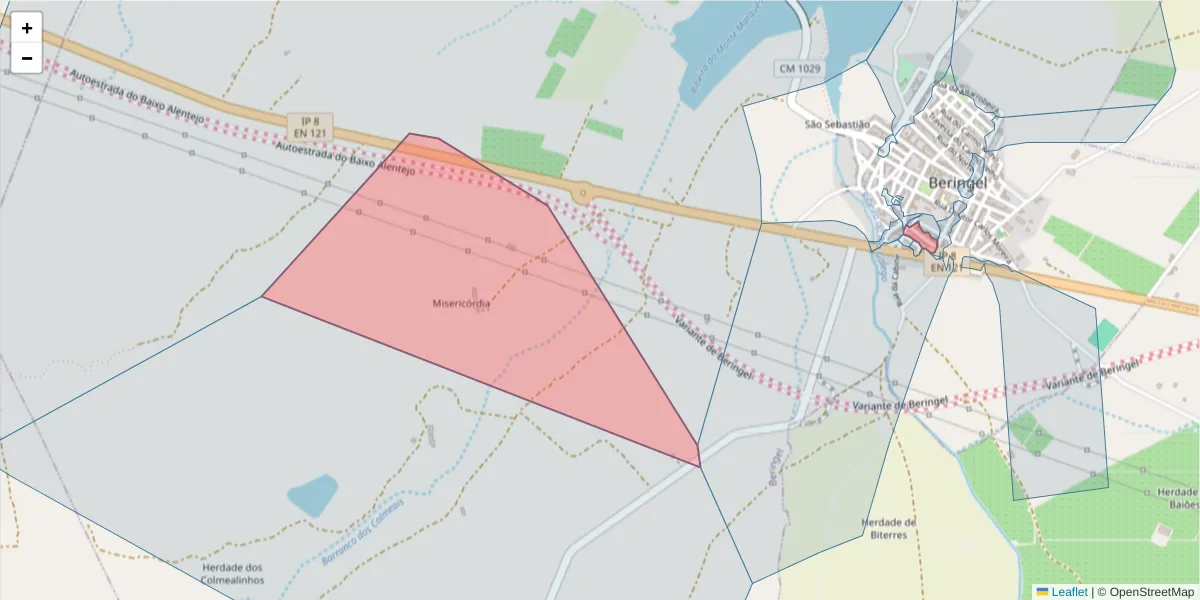 Mapa detalhado do código postal 7800-840 com limites, códigos postais vizinhos e agências dos correios