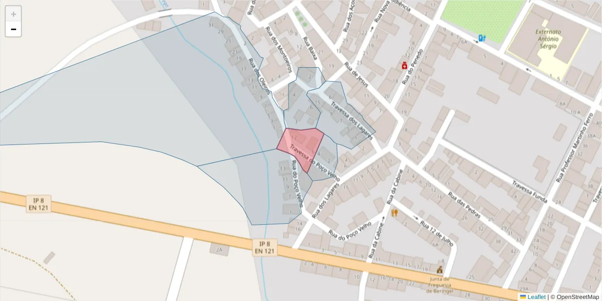 Mapa detalhado do código postal 7800-843 com limites, códigos postais vizinhos e agências dos correios