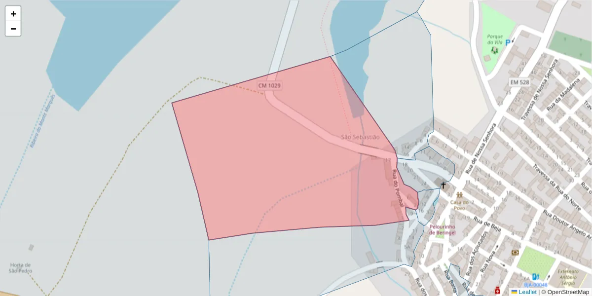 Mapa detalhado do código postal 7800-844 com limites, códigos postais vizinhos e agências dos correios