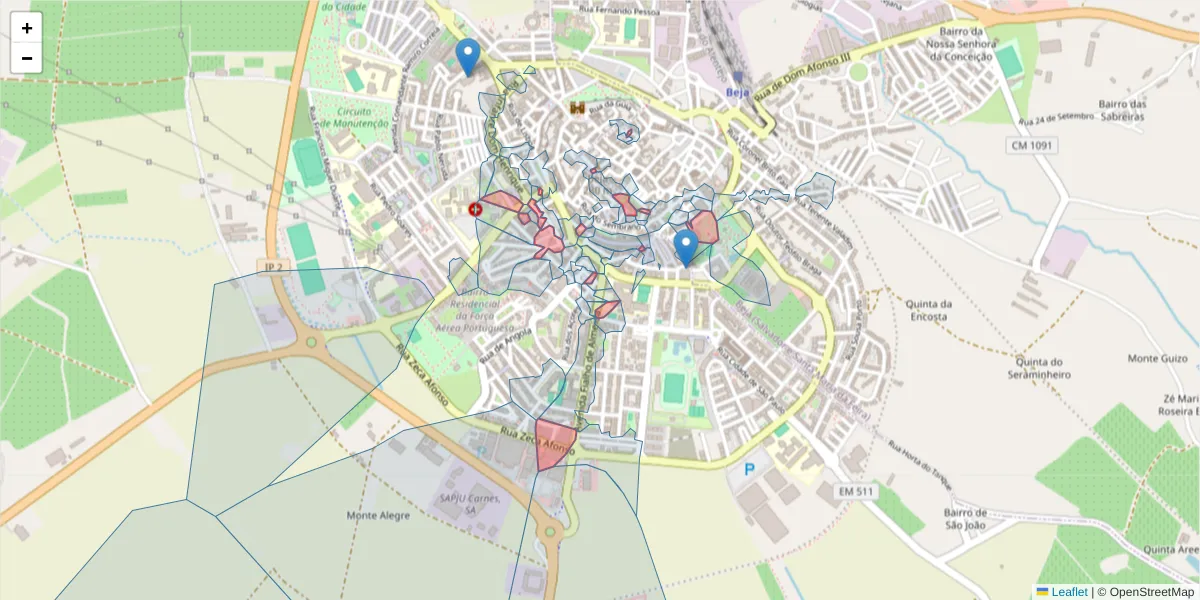 Mapa detalhado do código postal 7800 com limites, códigos postais vizinhos e agências dos correios