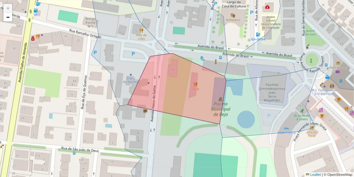 Mapa detalhado do código postal 7801-953 com limites, códigos postais vizinhos e agências dos correios