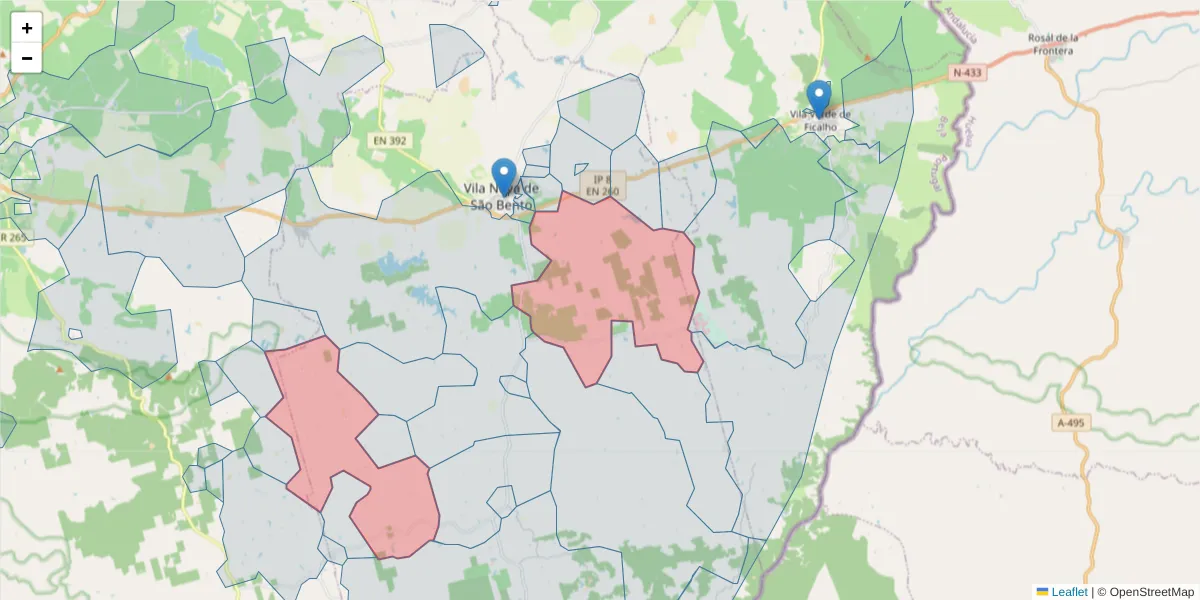 Mapa detalhado do código postal 7830-020 com limites, códigos postais vizinhos e agências dos correios