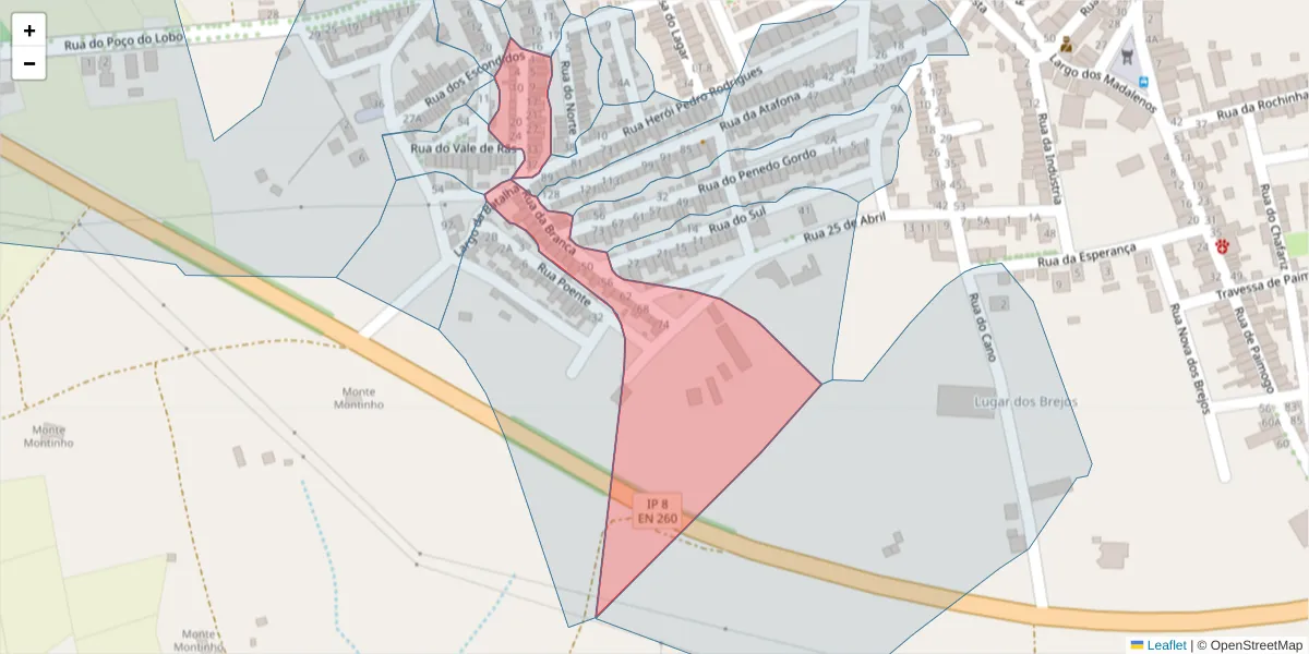 Mapa detalhado do código postal 7830-064 com limites, códigos postais vizinhos e agências dos correios