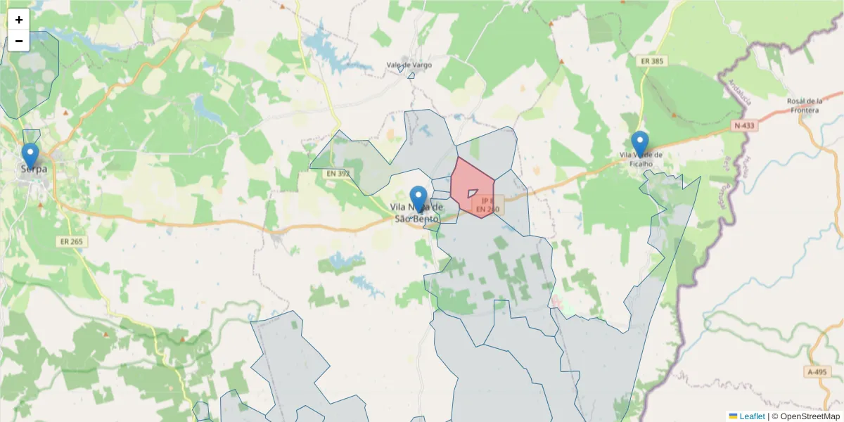 Mapa detalhado do código postal 7830-074 com limites, códigos postais vizinhos e agências dos correios