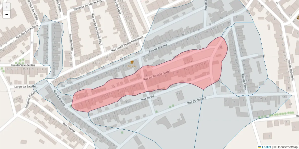 Mapa detalhado do código postal 7830-077 com limites, códigos postais vizinhos e agências dos correios