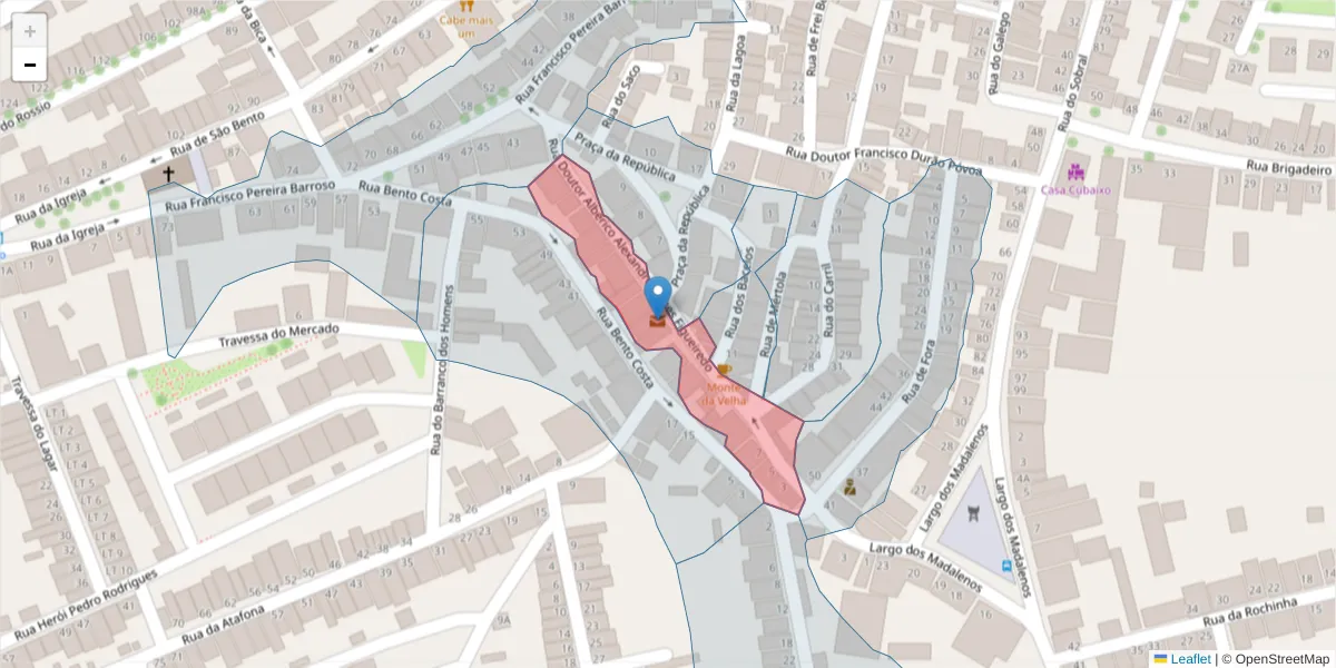 Mapa detalhado do código postal 7830-086 com limites, códigos postais vizinhos e agências dos correios