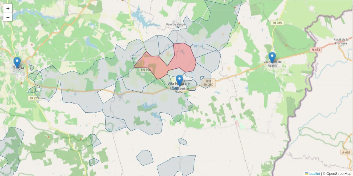 Mapa detalhado do código postal 7830-090 com limites, códigos postais vizinhos e agências dos correios