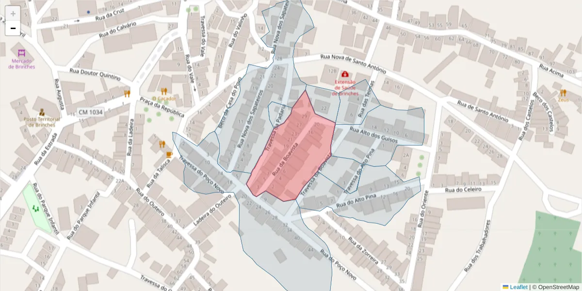 Mapa detalhado do código postal 7830-121 com limites, códigos postais vizinhos e agências dos correios