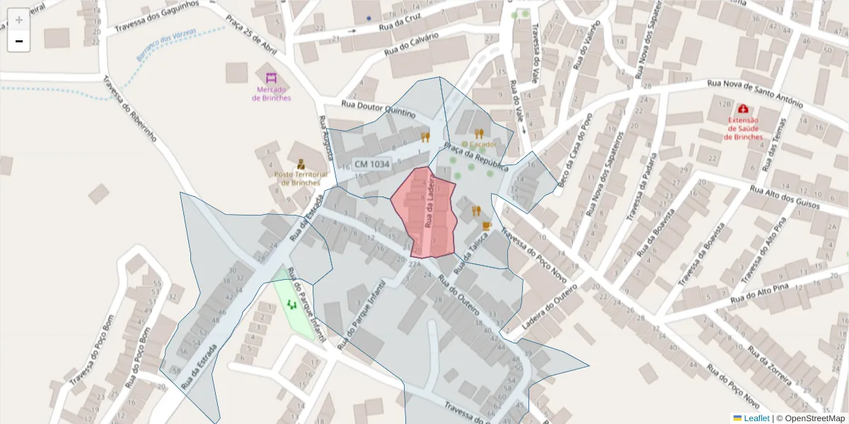 Mapa detalhado do código postal 7830-124 com limites, códigos postais vizinhos e agências dos correios