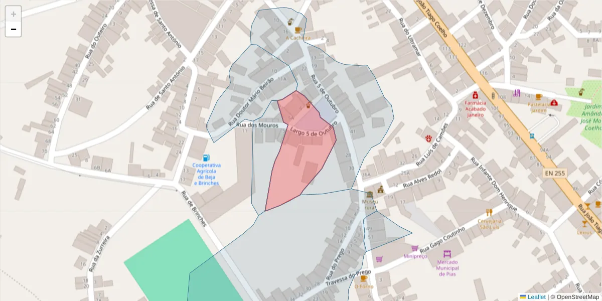Mapa detalhado do código postal 7830-205 com limites, códigos postais vizinhos e agências dos correios