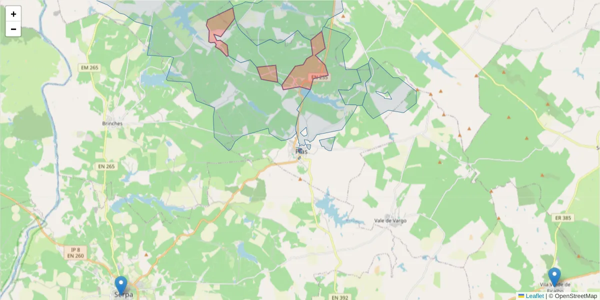 Mapa detalhado do código postal 7830-214 com limites, códigos postais vizinhos e agências dos correios