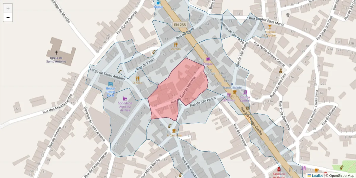 Mapa detalhado do código postal 7830-218 com limites, códigos postais vizinhos e agências dos correios