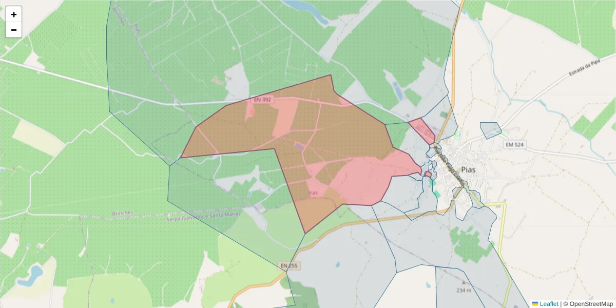 Mapa detalhado do código postal 7830-230 com limites, códigos postais vizinhos e agências dos correios