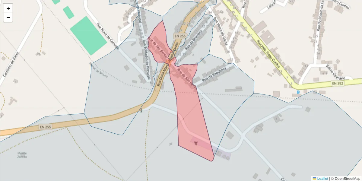 Mapa detalhado do código postal 7830-233 com limites, códigos postais vizinhos e agências dos correios