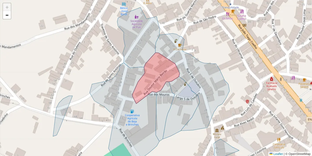 Mapa detalhado do código postal 7830-249 com limites, códigos postais vizinhos e agências dos correios