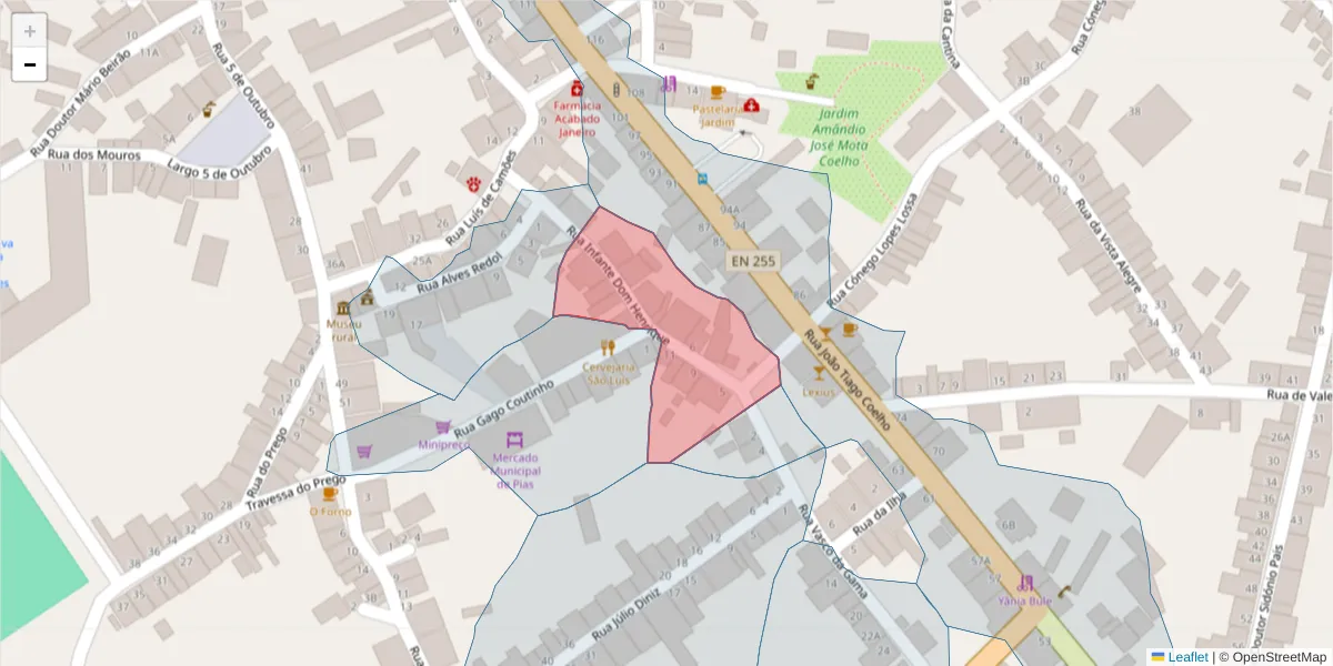 Mapa detalhado do código postal 7830-255 com limites, códigos postais vizinhos e agências dos correios