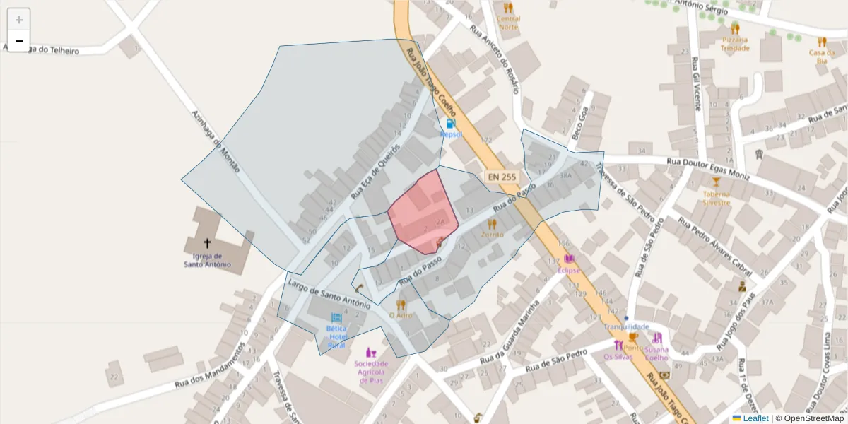 Mapa detalhado do código postal 7830-256 com limites, códigos postais vizinhos e agências dos correios