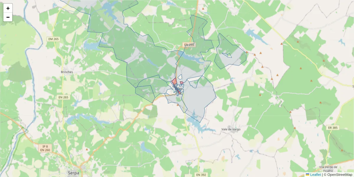 Mapa detalhado do código postal 7830-257 com limites, códigos postais vizinhos e agências dos correios