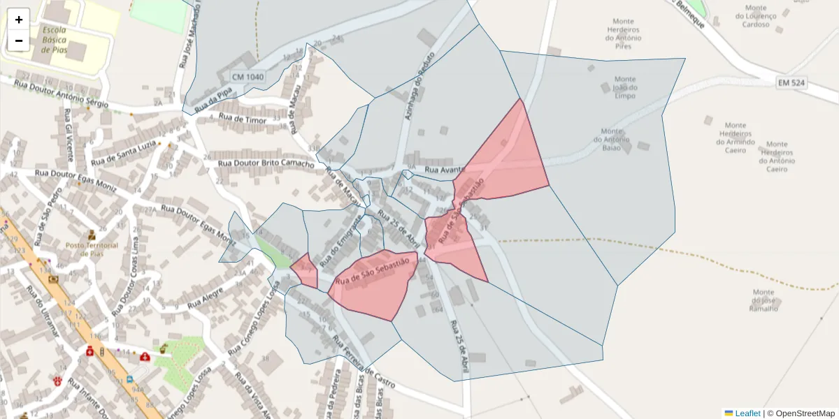 Mapa detalhado do código postal 7830-264 com limites, códigos postais vizinhos e agências dos correios