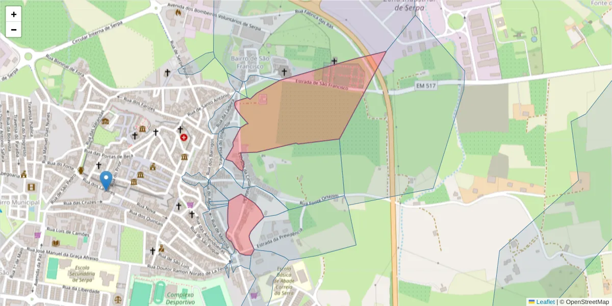Mapa detalhado do código postal 7830-322 com limites, códigos postais vizinhos e agências dos correios