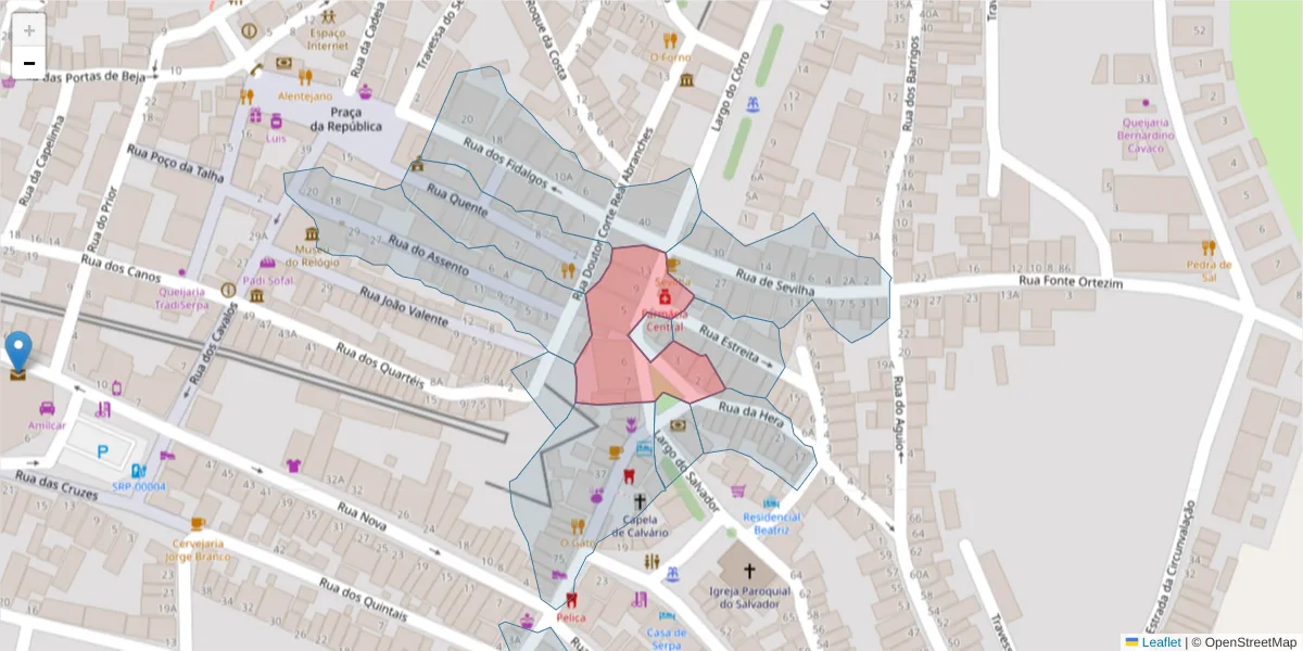 Mapa detalhado do código postal 7830-336 com limites, códigos postais vizinhos e agências dos correios