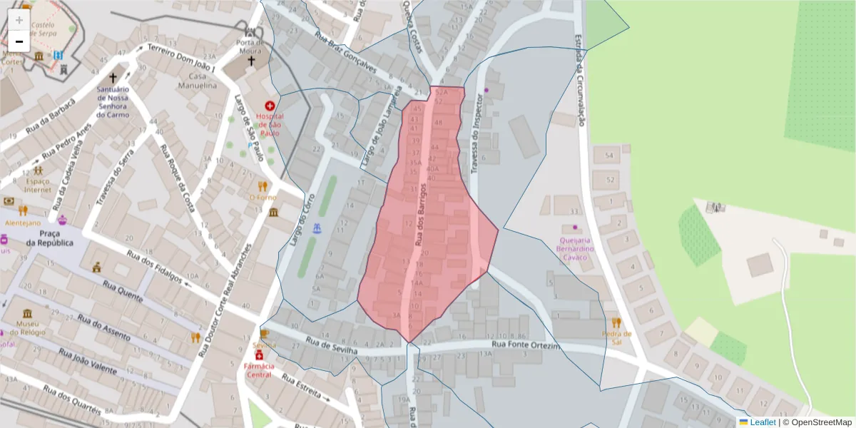 Mapa detalhado do código postal 7830-339 com limites, códigos postais vizinhos e agências dos correios