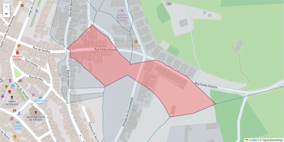 Mapa detalhado do código postal 7830-351 com limites, códigos postais vizinhos e agências dos correios