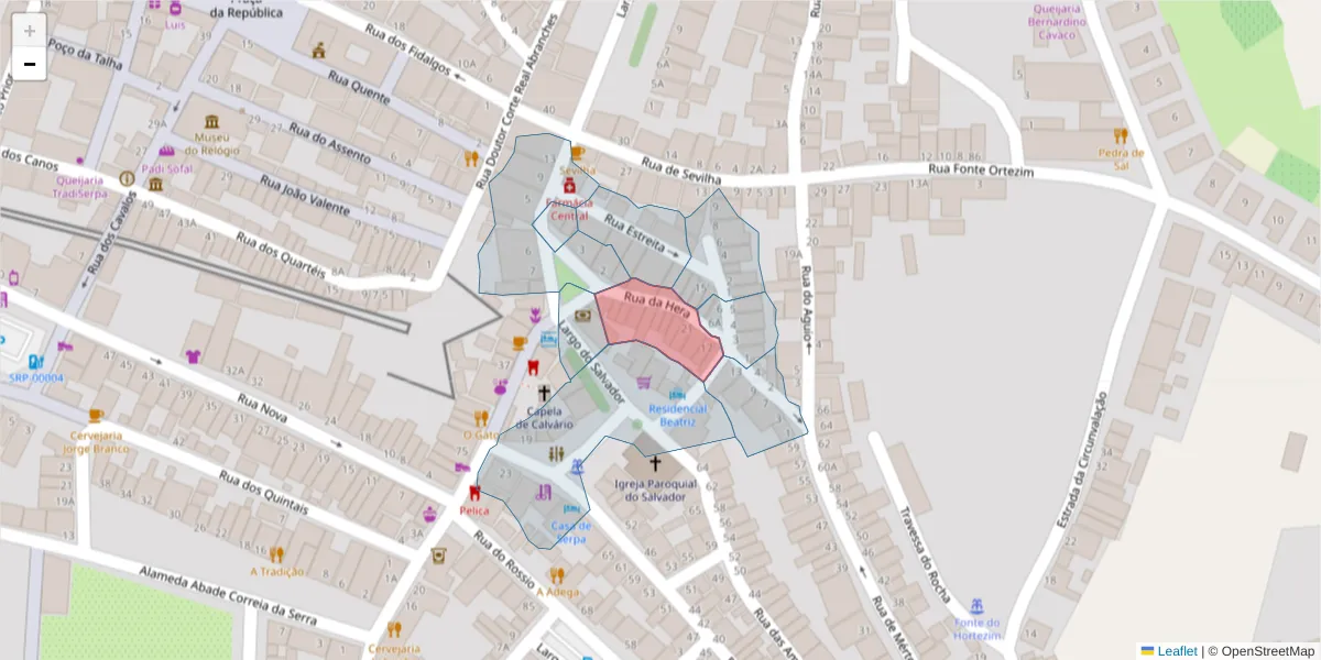 Mapa detalhado do código postal 7830-354 com limites, códigos postais vizinhos e agências dos correios