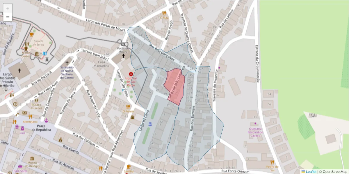 Mapa detalhado do código postal 7830-355 com limites, códigos postais vizinhos e agências dos correios