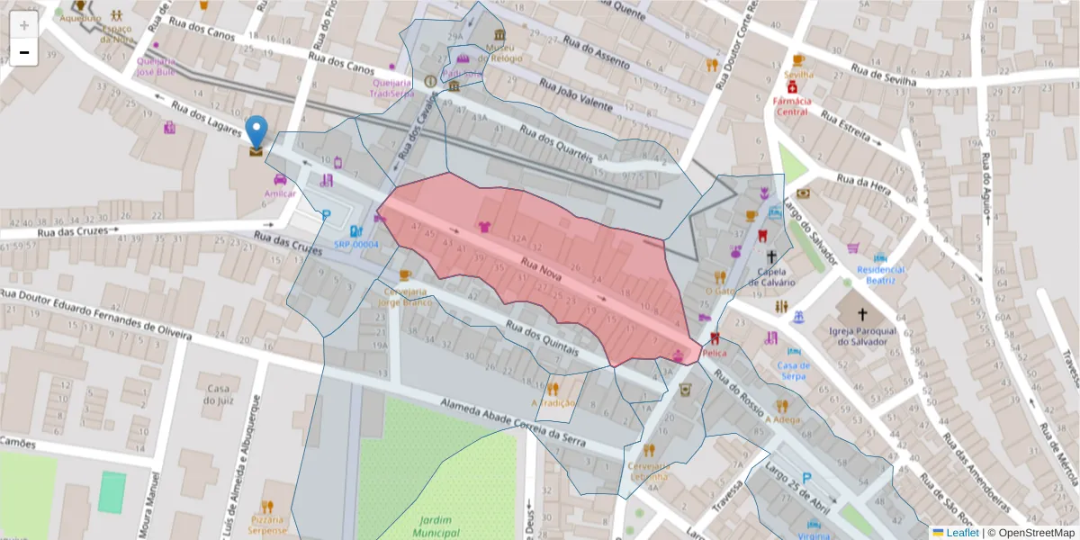 Mapa detalhado do código postal 7830-364 com limites, códigos postais vizinhos e agências dos correios