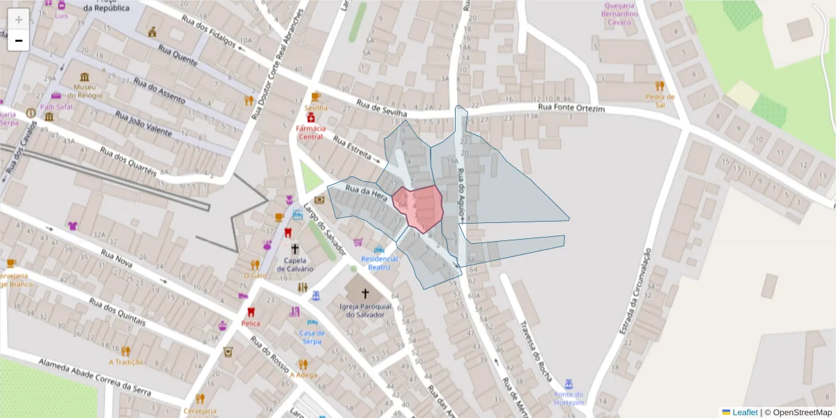 Mapa detalhado do código postal 7830-367 com limites, códigos postais vizinhos e agências dos correios