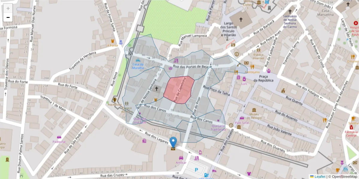 Mapa detalhado do código postal 7830-405 com limites, códigos postais vizinhos e agências dos correios