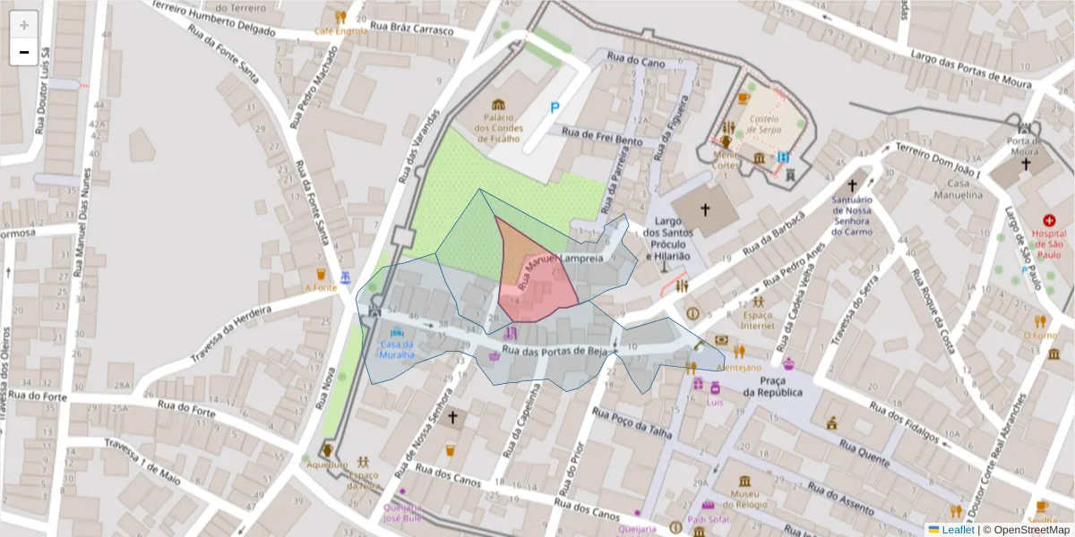Mapa detalhado do código postal 7830-422 com limites, códigos postais vizinhos e agências dos correios