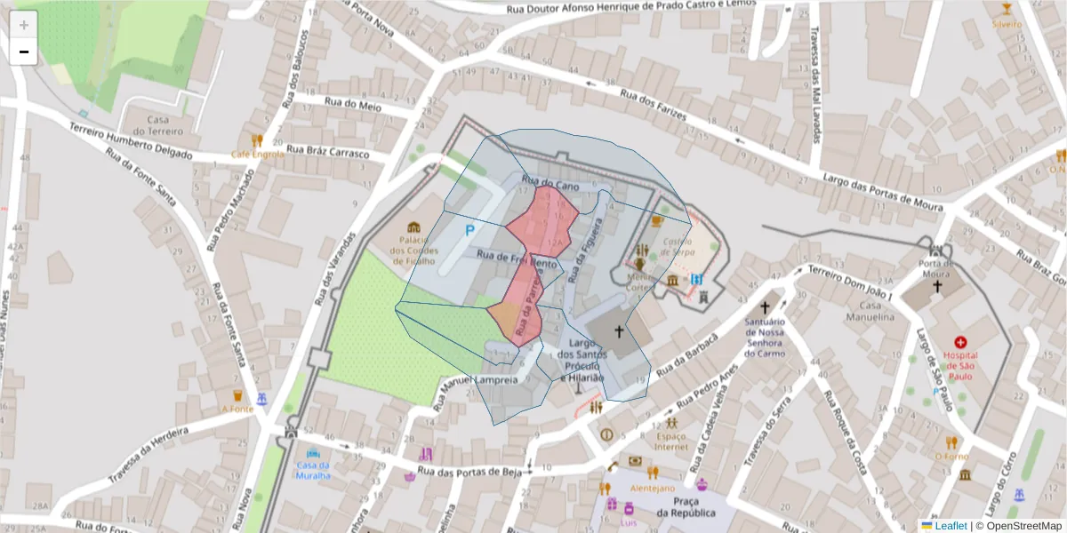 Mapa detalhado do código postal 7830-427 com limites, códigos postais vizinhos e agências dos correios