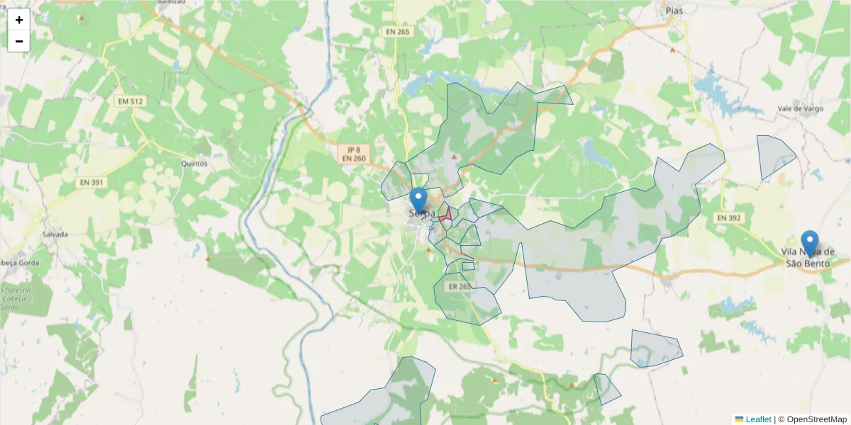 Mapa detalhado do código postal 7830-435 com limites, códigos postais vizinhos e agências dos correios